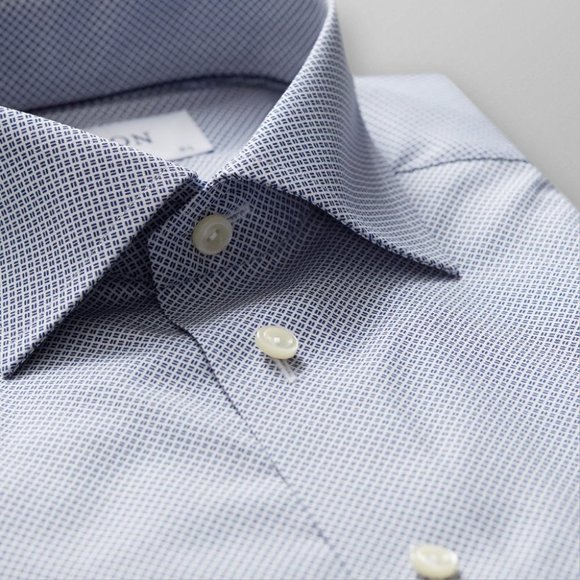 Eton | Slim Fit Micro Print Poplin Shirt in Navy & White - Picture 3 of 12